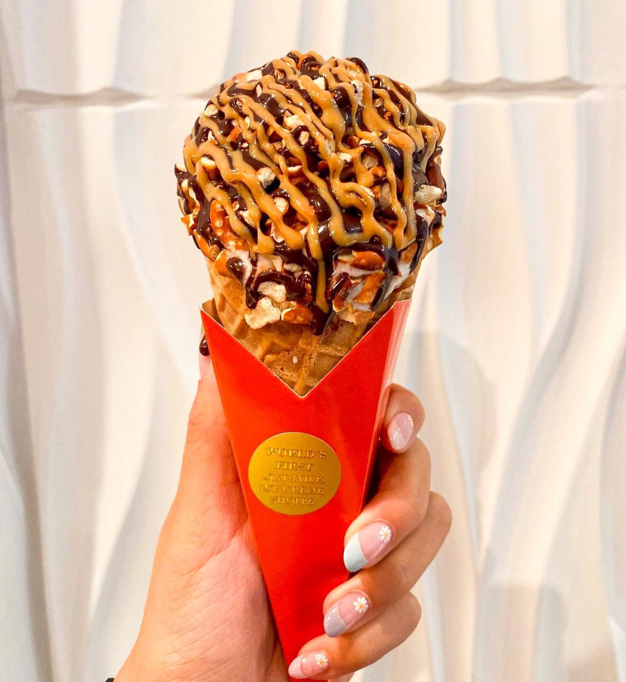 peanut butter chocolate pretzel ice cream cone