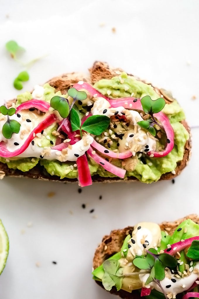 Avocado Toast With Pickled Onions and Cashew Cream