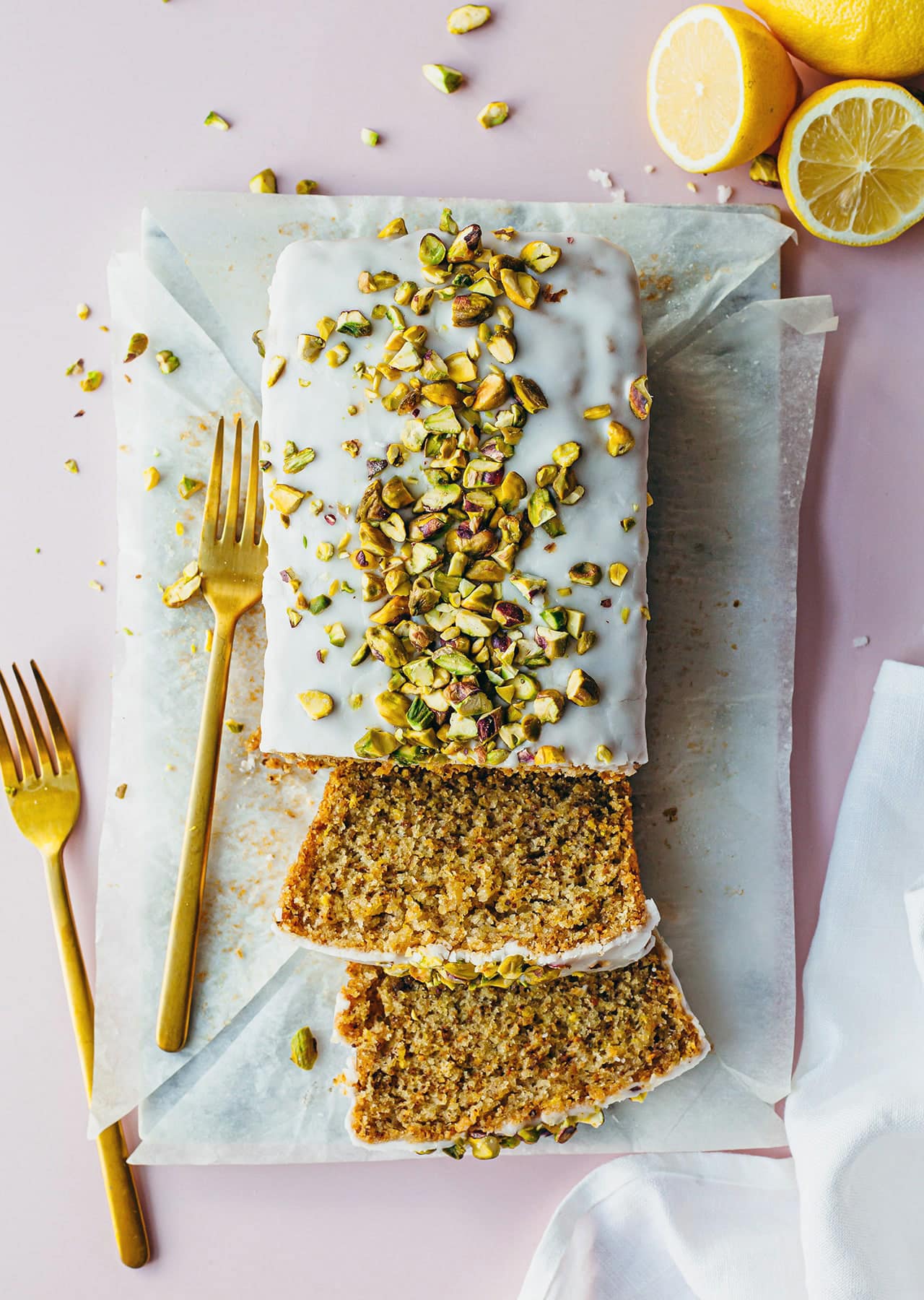 Pistachio + Cardamom Lemon Drizzle Cake