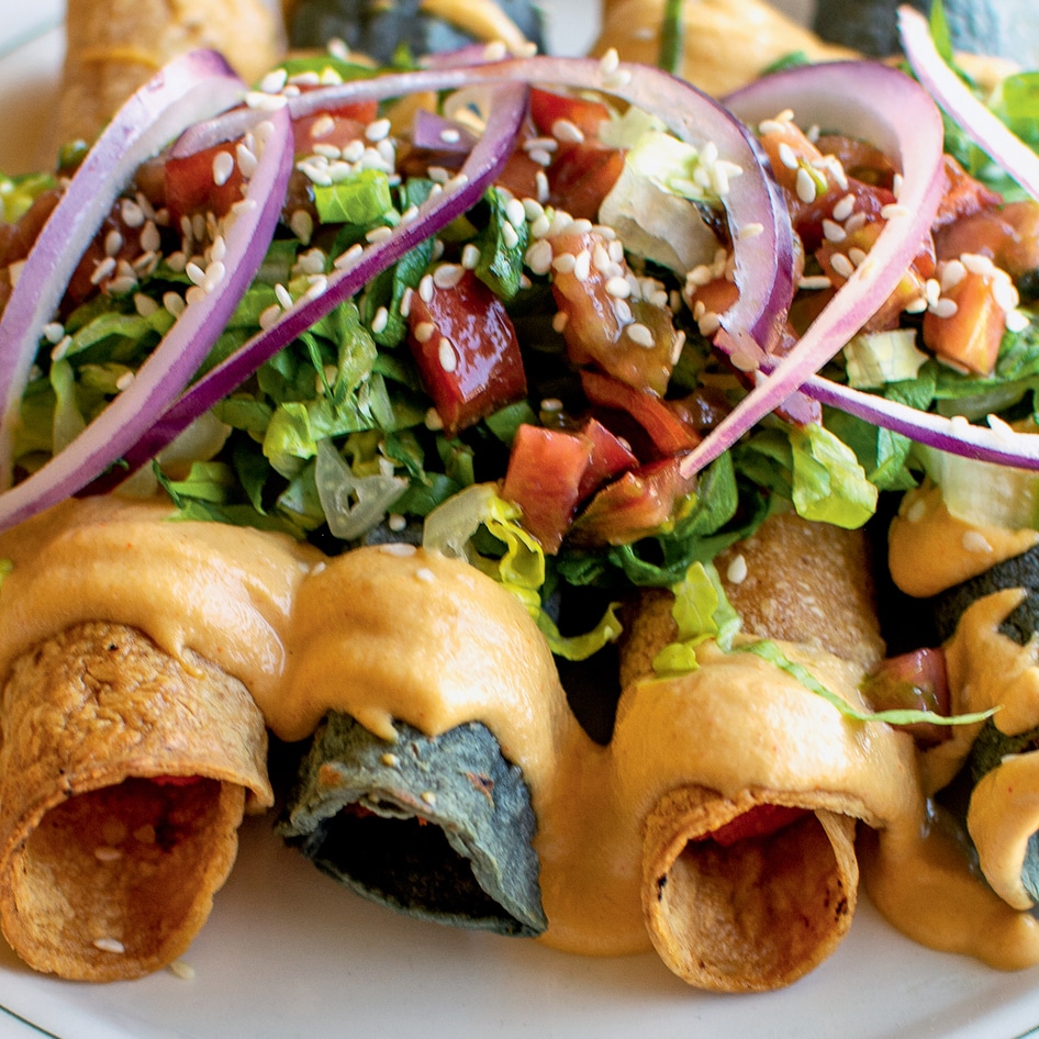 Baked Sweet Potato Flautas With Cashew Queso