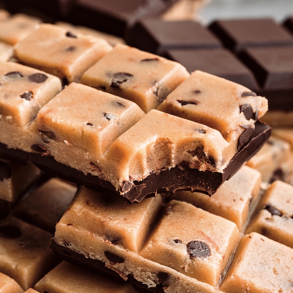 Chewy Cookie Dough-Topped Vegan Chocolate Bars