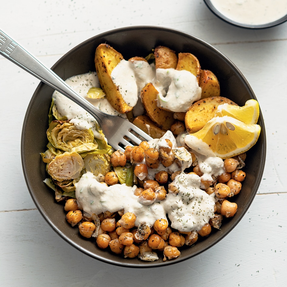 Dill-Roasted Chickpea and Lemony Potato Buddha Bowls