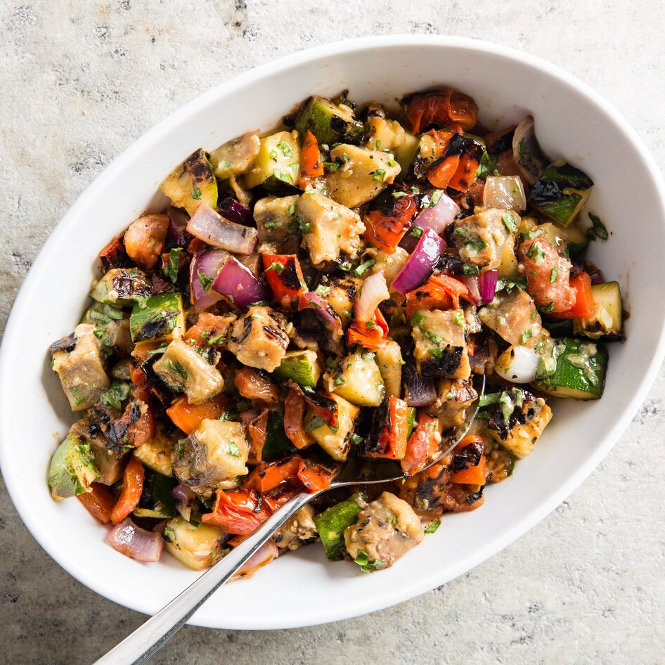Grilled Eggplant and Zucchini Vegetable Salad