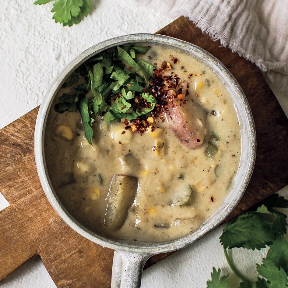 Creamy Cashew Corn Chowder With Jalapeños
