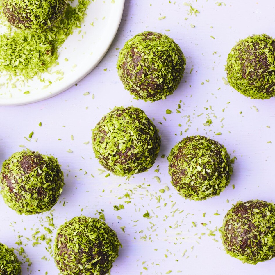 Matcha Chocolate Coconut Bliss Balls
