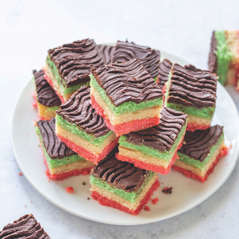 Vegan Italian Rainbow Cookies With Chocolate Ganache
