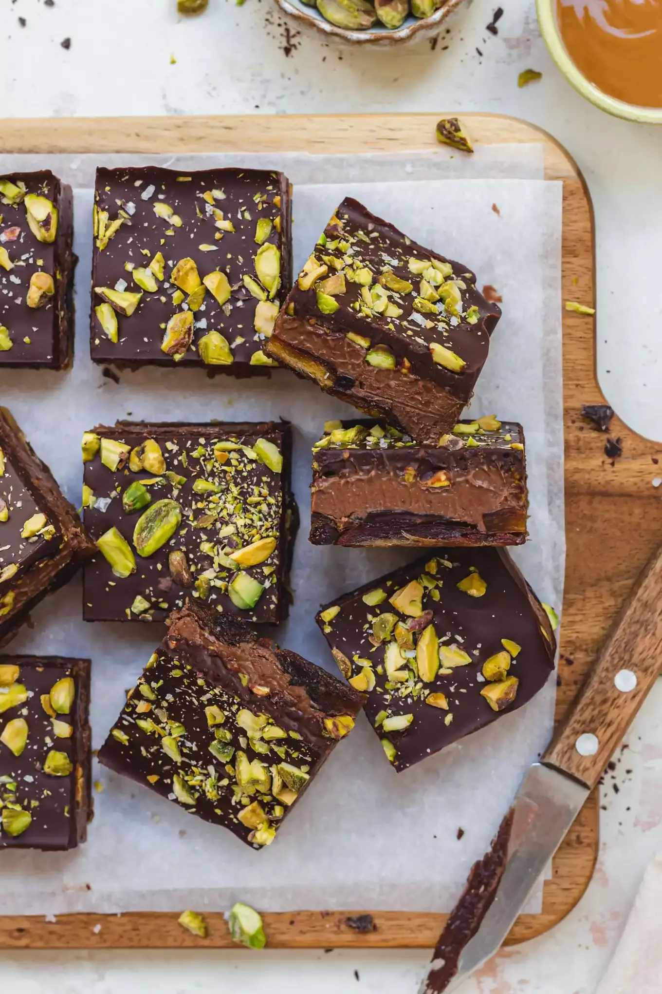 Chocolate Salted Caramel Pistachio Date Bark
